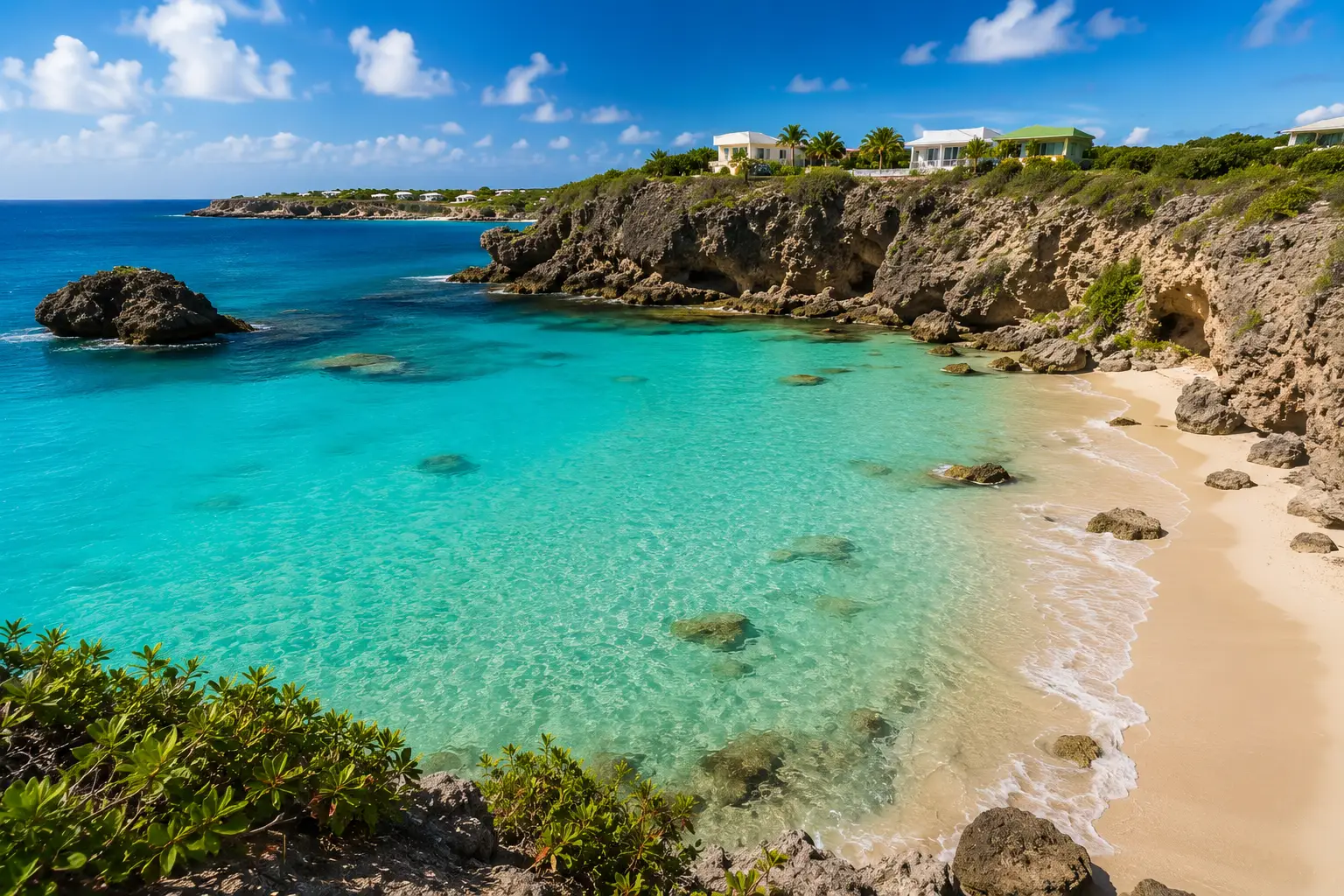 Little Bay, a secluded cove on Anguilla with turquoise water and limestone cliffs