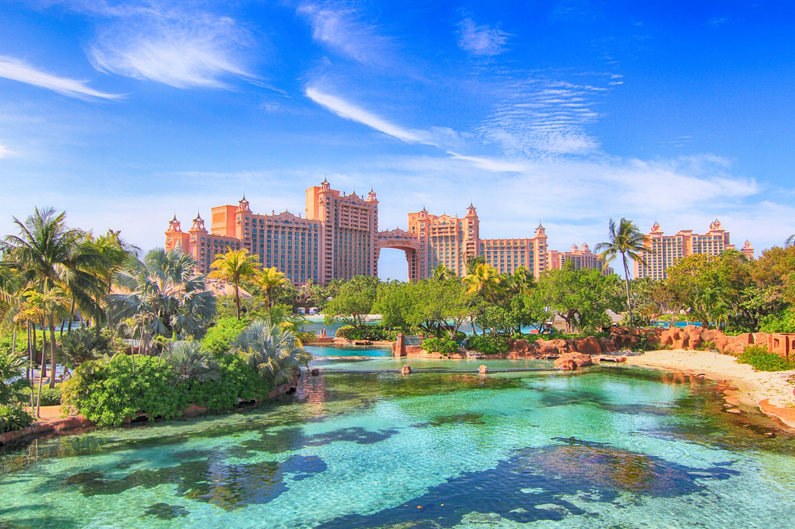 Atlantis Paradise Island resort towers and lagoon, Nassau, Bahamas