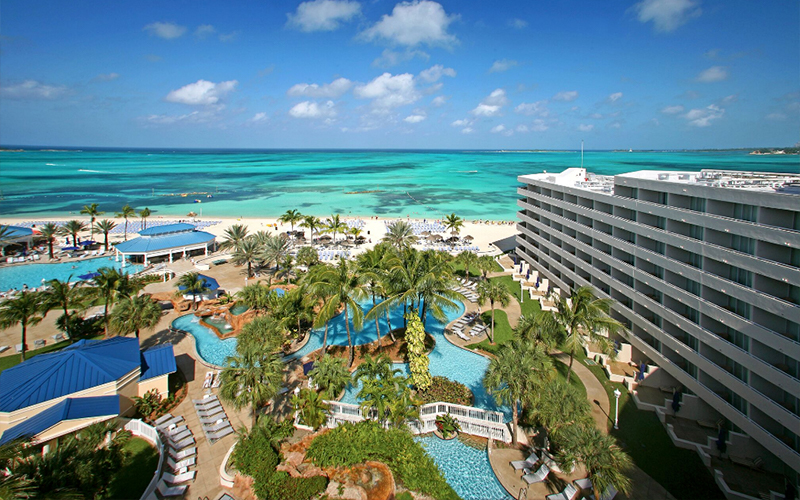 Melia Nassau Beach resort pool overlooking the ocean, Bahamas