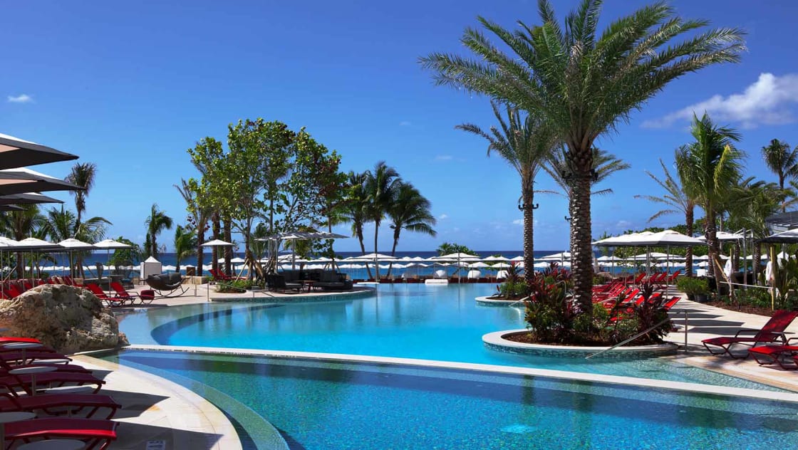 Kimpton Seafire Resort and Spa oceanfront infinity pool with palm trees