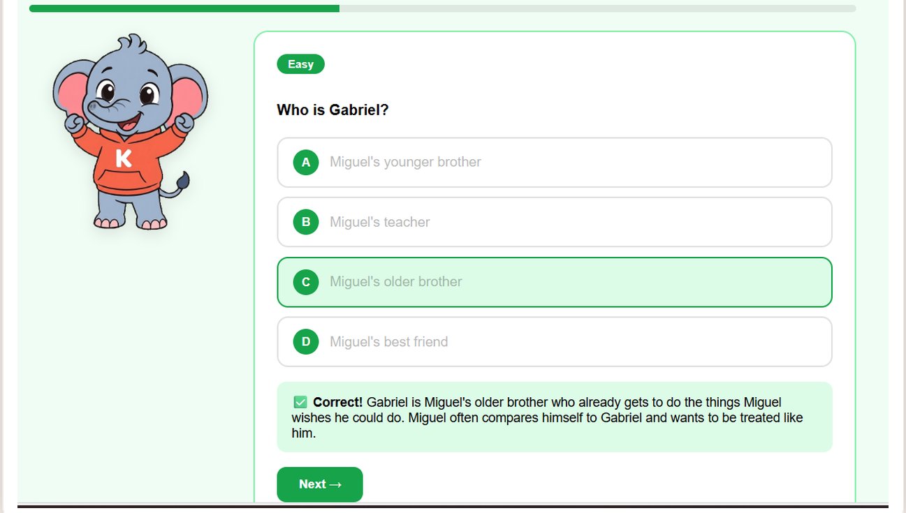 A comprehension quiz question with instant feedback