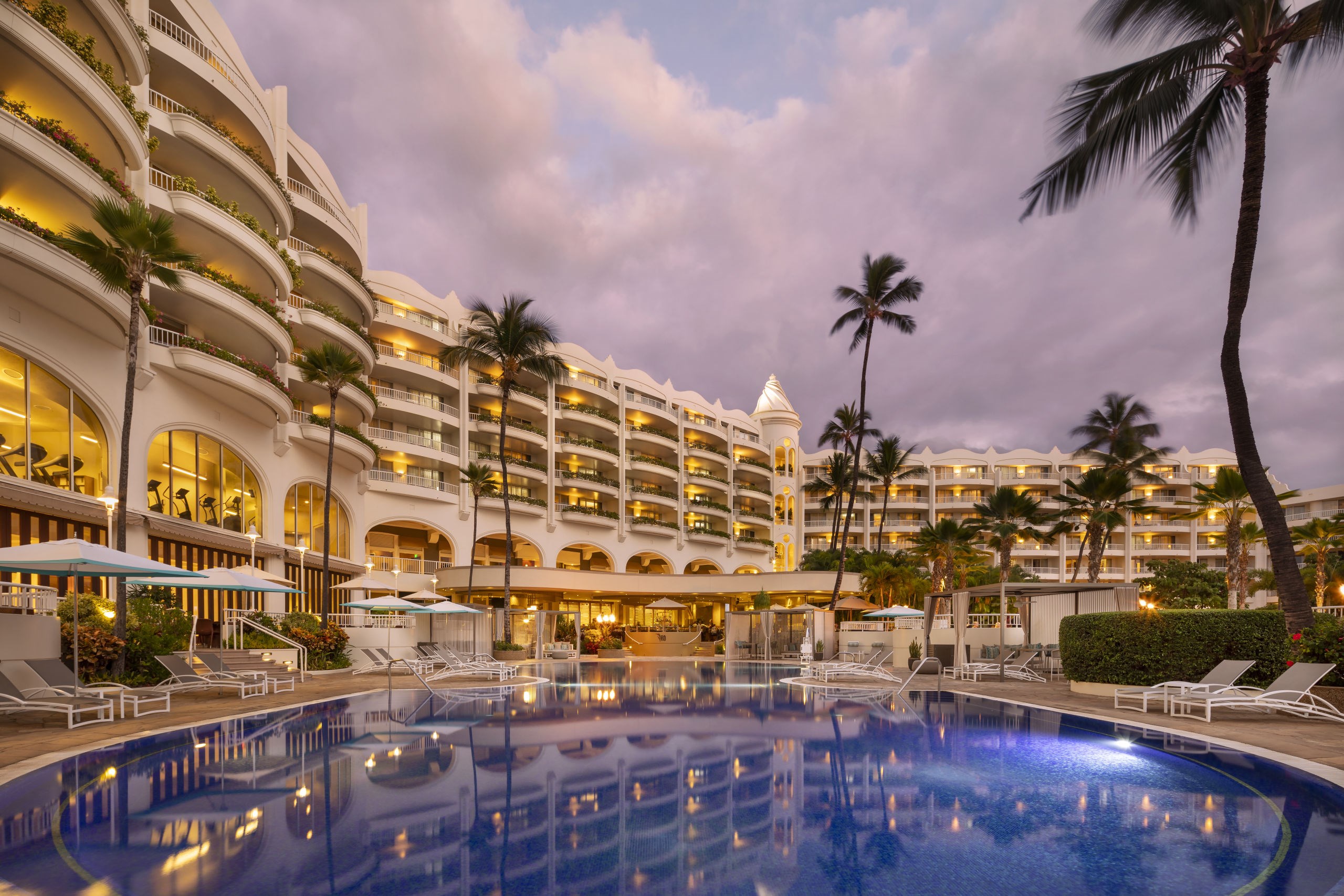 Fairmont Kea Lani Maui resort exterior at dusk