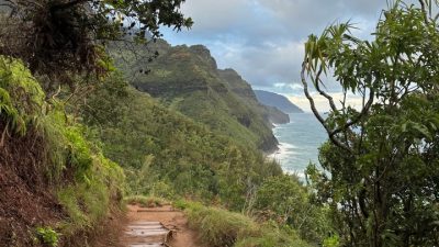 Muddy Kalalau Trail path along Na Pali Coast Kauai