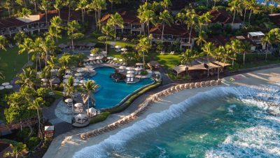 Kohala Coast resort pool and beach aerial Big Island