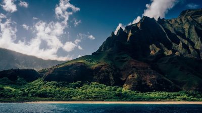 Na Pali Coast cliffs and beach Kauai landscape