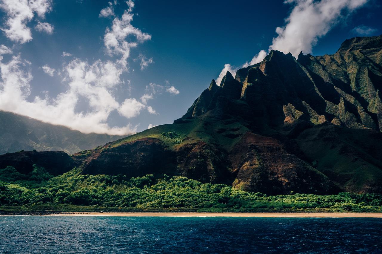 Na Pali Coast cliffs and beach Kauai landscape