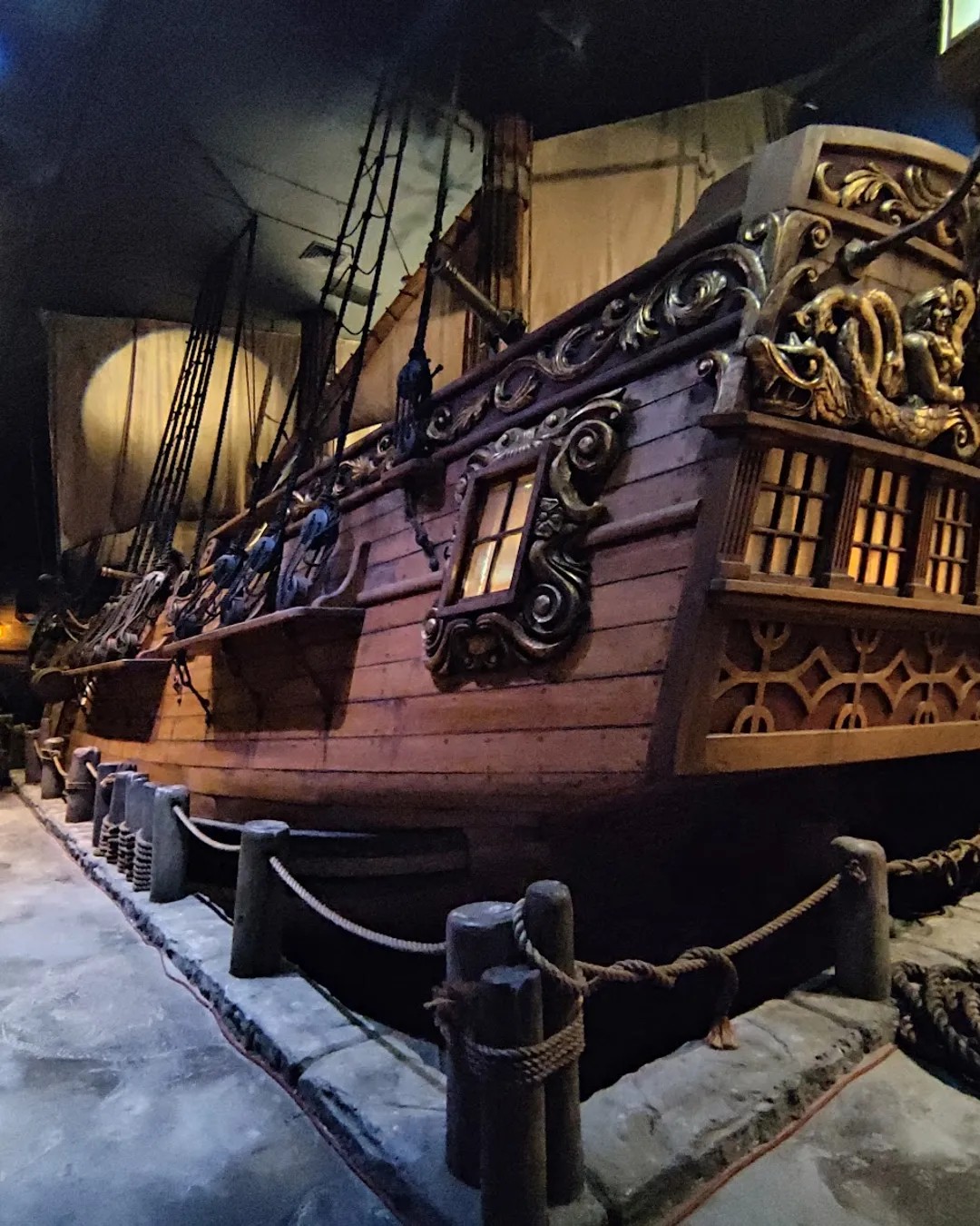Replica pirate ship Revenge inside the Pirates of Nassau museum, Bahamas