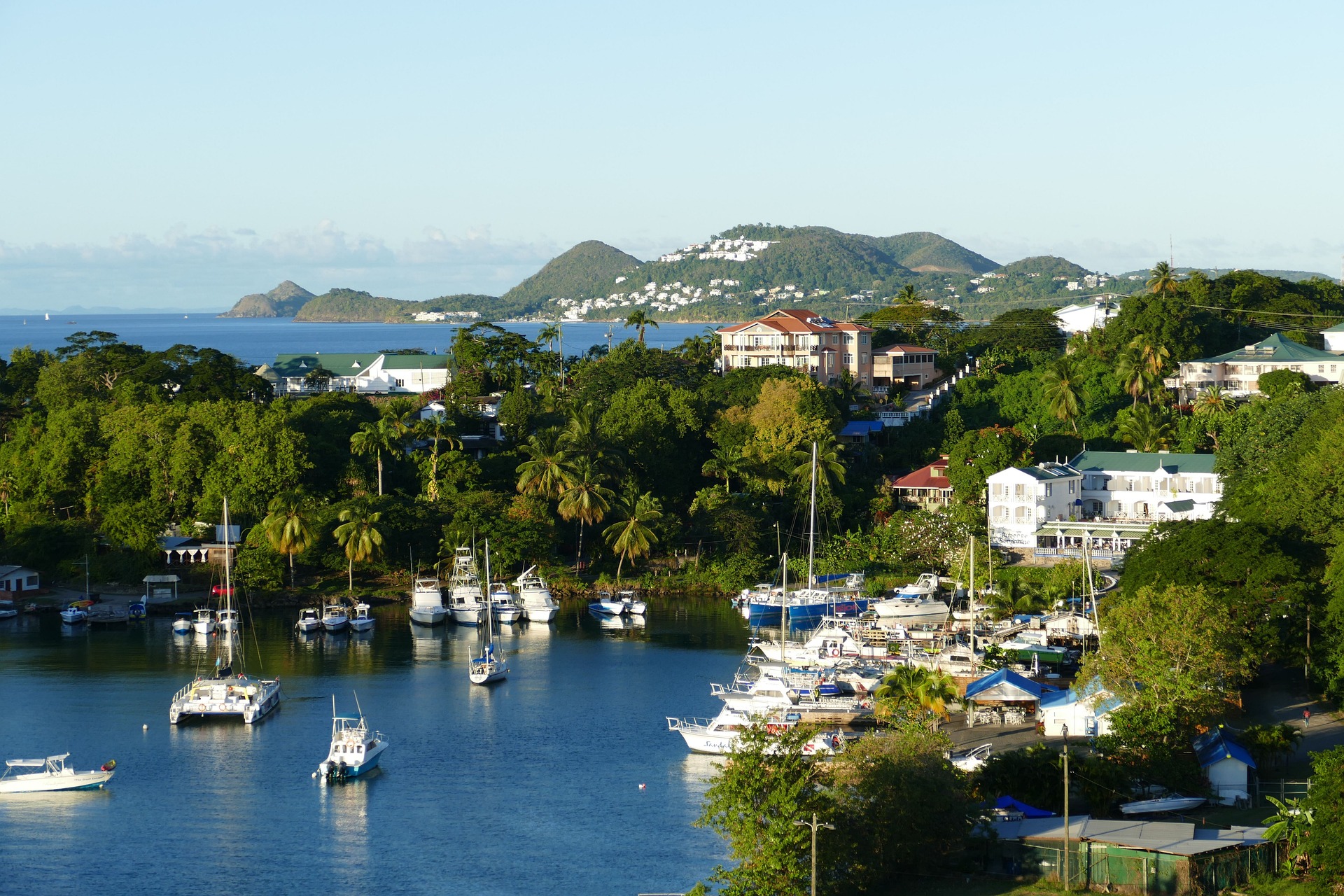 Marigot Bay harbor boats St Lucia