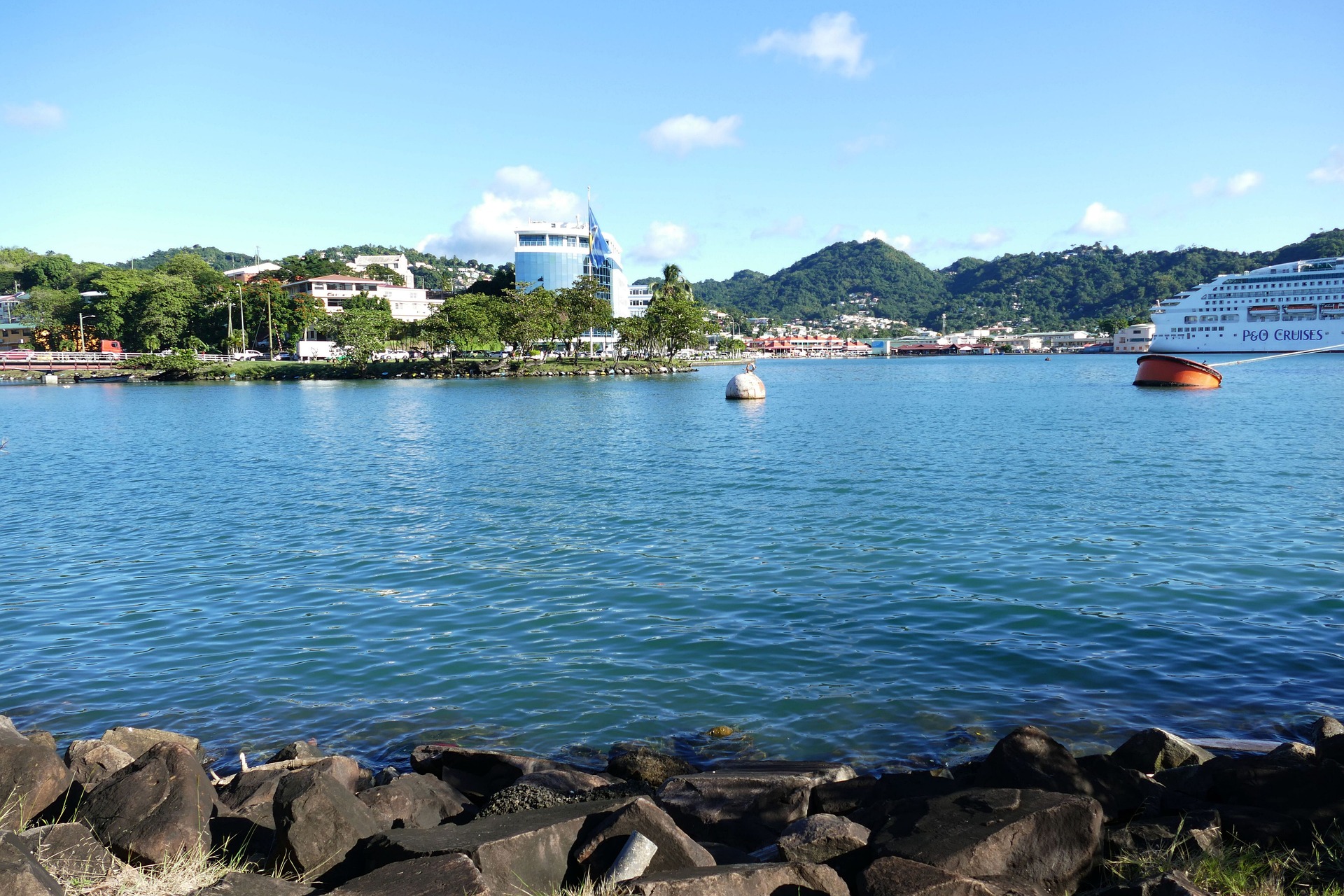 Castries harbor with cruise ship St Lucia