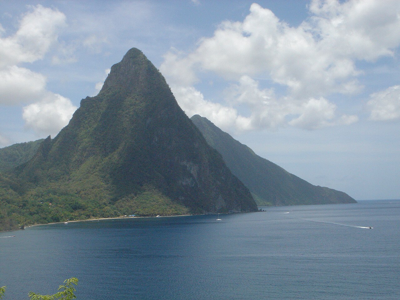 Gros Piton and Petit Piton view from the coast St Lucia