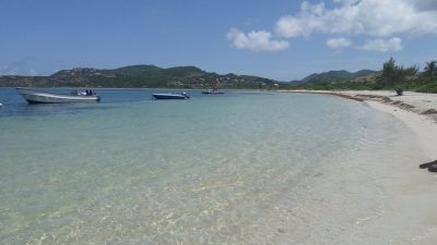 Shallow, calm lagoon at Le Galion Beach in St Martin, known locally as Baby Beach